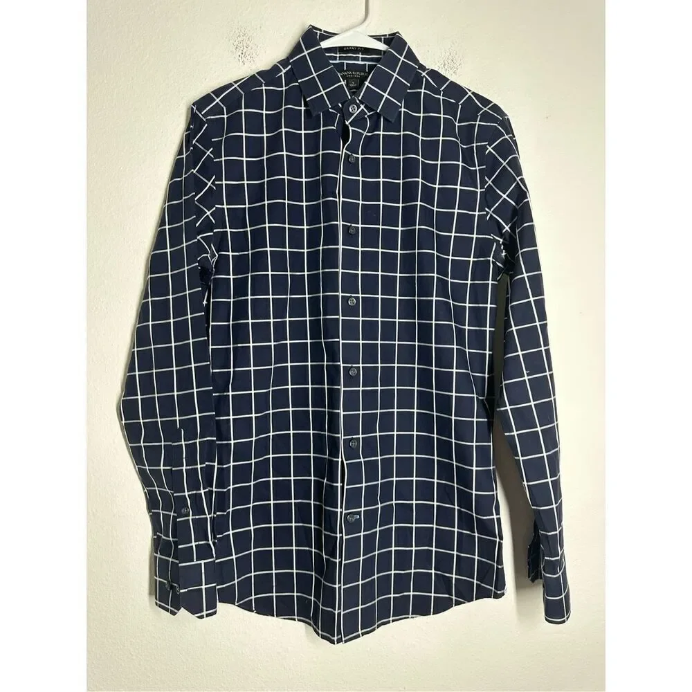 Banana Republic Non-Iron Grant Fit Navy Blue Men’s Shirt Long Sleeve Size S